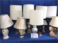 LARGE LOT OF 13 TABLE LAMPS, WORKING
