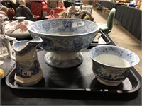 Vintage Spode Blue Porcelain Bowl, Pitcher.