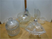 Glass Lot - 2 Covered Bowls / Plate / Vase