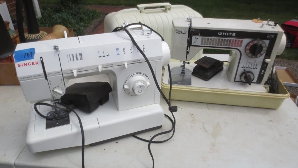 2 sewing machines, Singer & White