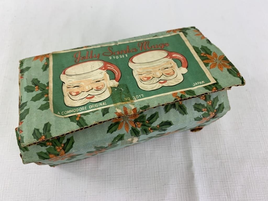 Vintage Christmas Santa mugs in box