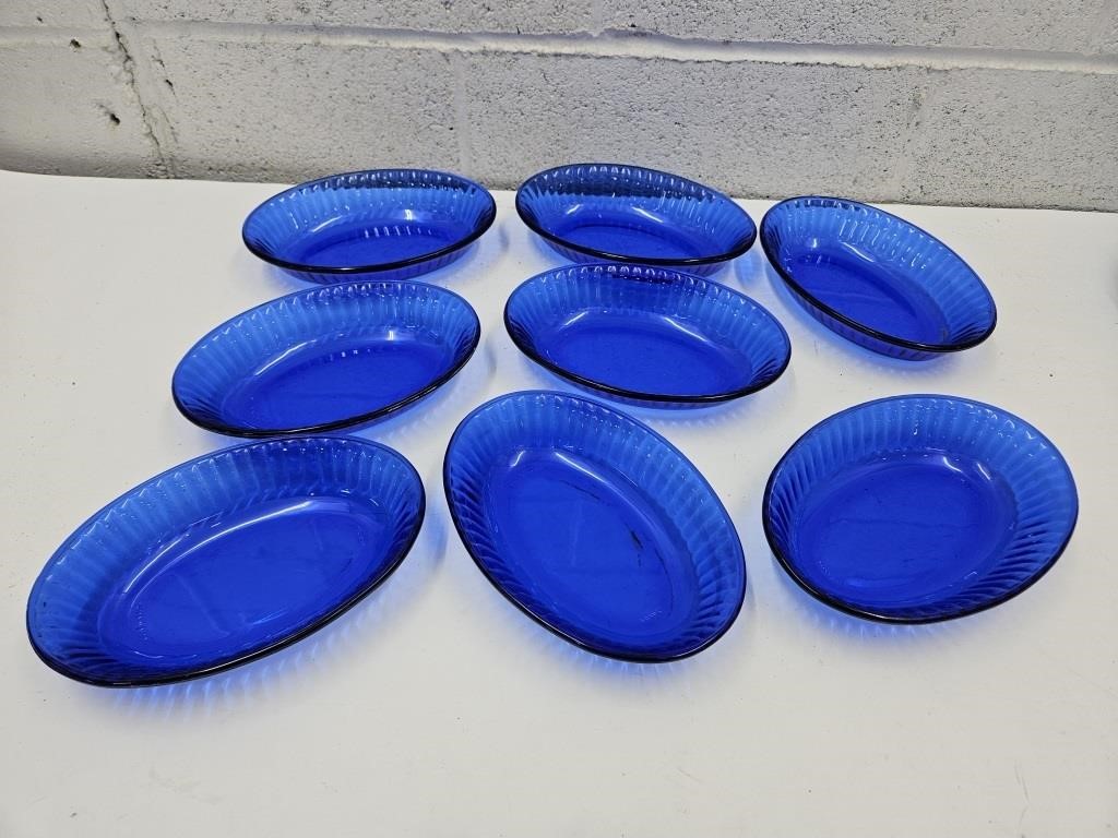8 Made in Brazil Cobalt Blue Glass Bowls 8"L