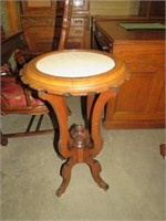 WALNUT ROUND MARBLE TOP EAST LAKE STYLE SIDE TBL