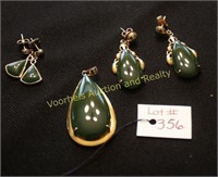 Green penant & 2 sets of earrings