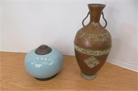Copper Vase 12.5" h  & Pottery Urn