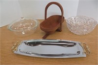 Pyrex Dish w Etched Lid Cut Glass Bowl?, Kromex +
