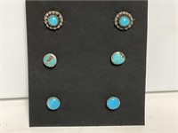 3pr Sterling Turquoise Stud Earrings 2.9gr TW