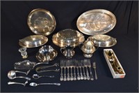 Silver plate: flatware and 8pcs hollow ware, etc.;