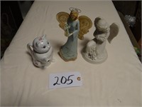 Angel figures and cat teapot