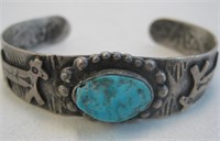Navajo SS Turquoise Bracelet - Hallmarked