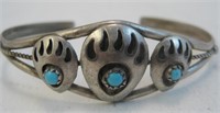 Navajo SS Turquoise Shadow Box Bear Claw Bracelet