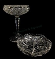 (2pc) Cut Crystal Signed Libby Candy Bowl