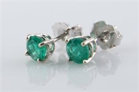 Pair of 14k White Gold and Emerald Stud Earrings