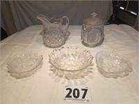 Glassware--Pitcher and Candy Dishes