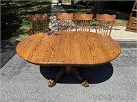 OAK CLAW FOOT TABLE & 4 PRESS BACK CHAIRS