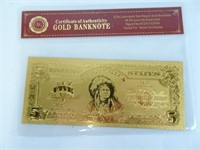 Gold Plated Replica $5 Note