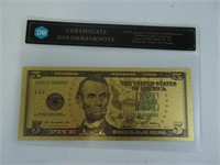 Gold Plated Replica $5 Note