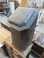 VINTAGE METAL COAL SHUTTLE WITH LIFT TOP