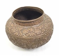 Antique Persian Floral Motif Copper Vase