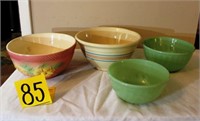 4 mixing bowls--2 Fire King, one McCoy;