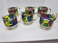 Set of 6 Stained Glass Cups Fruit Metal Holder