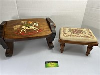 Antique Wooden Rocking Stool and Floral Design