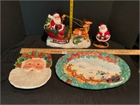 Santa Claus Reindeer w/Sleigh & Platter