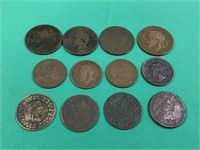 Lot of 12 Antique Copper Coins