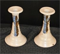 2 Treated By Fire Pottery Candle Sticks