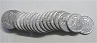 Full roll of 20 Silver Walking Liberty Half Dollar