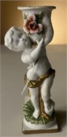 Small Porcelain Cherub Candleholder With Rose