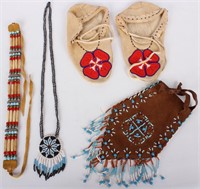 NATIVE AMERICAN MOCCASINS JEWELRY & POUCH - (4)