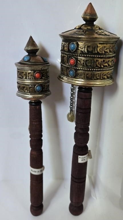 Hand-Carved Tibetan Buddhist Prayer Wheels