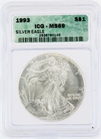 Coin 1993-P $1 American Silver Eagle MS69