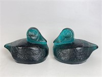 Pair of Glass Duck Bookends