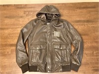 Leather Hooded Motorcycle Jacket Sz S