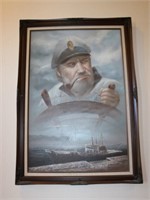 Large Signed Oil Painting of The Old Man & the Sea