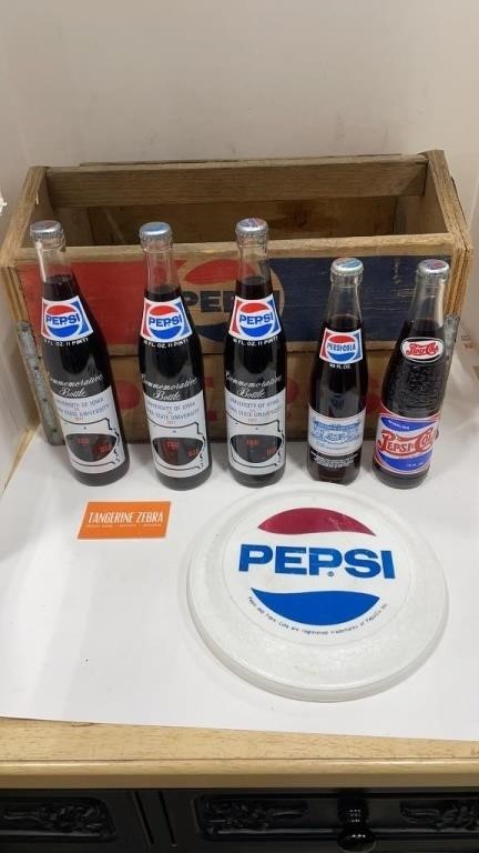 Pepsi Crate w/ Commemorative Pepsi Bottles