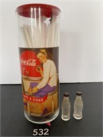 Coca Cola Straw Dispenser & Mini Bottles
