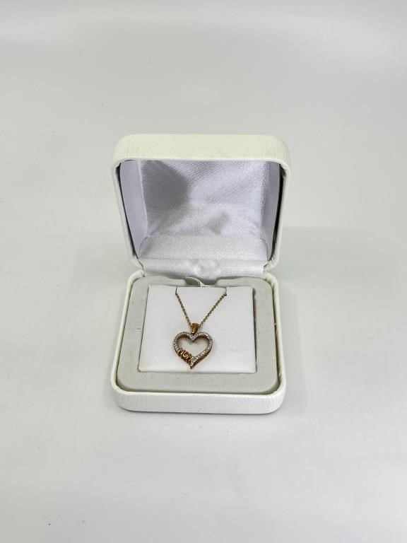 10K Gold Mom Heart Pendant 14K GF Chain