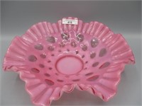 Fenton cranberry opal Coin Spot 10" ruffled bowl