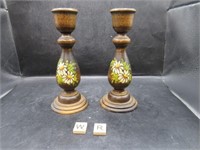 PAIR OF WOODEN CANDLE STICKS