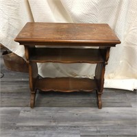 CARVED 2 TIER WOODEN TABLE 24”