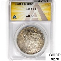 1934-D Silver Peace Dollar ANACS AU58