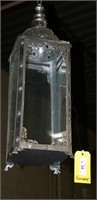Silver Pierced Metal & Glass Hanging Lantern