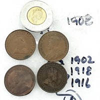 4 pièces GROS SOUS du CANADA 1902-1908-1916-1918