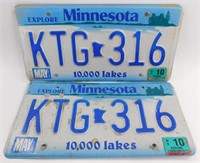 Pair of Minnesota License Plates 2010