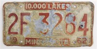 1962 Minnesota License Plate