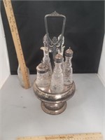 Antique Silver Plated Etched Cruet Condiment Set