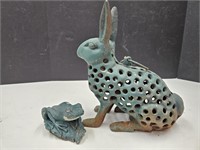 Cast Iron Rabbit 10" X 11"H & Concrete Frog